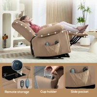 HOMCOM Velvet-Feel Electric Riser, Recliner and Massage Armchair - Light Brown(m-8)