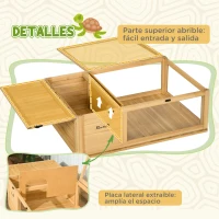 PawHut Casa para Tortugas de Madera con Techo de Malla y Paneles Laterales Transparentes Extraíbles 91x60,5x32 cm Natural(m-5)