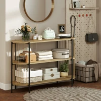 HOMCOM Mesa Consola com Corda de Papel Trançada à Mão Consola de Entrada de 3 Níveis com Estrutura de Aço Estilo Boémio 124x43,5x80 cm Madeira(m-8)
