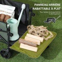 Outsunny Chariot de transport pliable chariot à roulettes avec poignée télescopique avec ouverture arrière 114 x 46 x 92 cm vert(m-5)