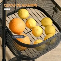 HOMCOM Carrito Auxiliar con Ruedas de 5 Niveles con 4 Cestas de Almacenamiento Giratorias 270° y Bandeja 33x33x77 cm Negro(m-5)