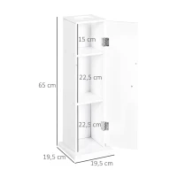 HOMCOM Armário de Casa de Banho Estreito com Orifício para Papel Higiénico e Prateleiras Estilo Moderno 19,5x19,5x65 cm Branco(m-3)