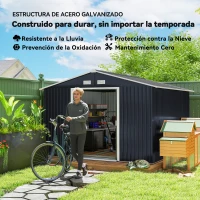 Outsunny Cobertizo de Jardín 8,3 m² 277x322x192 cm con 2 Puertas Corredizas Base Refuerzo (Suelo NO Incluido) Gris(m-4)