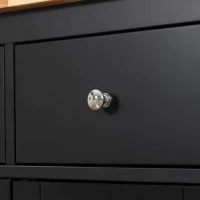 HOMCOM Desserte de cuisine ilôt cuisine avec plan de travail étagère range-bouteilles porte-torchons 2 tiroirs placard 2 portes MDF noir hévéa(m-11)