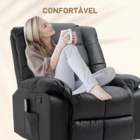 HOMCOM Poltrona de Massagem Poltrona Relax Reclinável com 8 Pontos de Massagem Controlo Remoto Estofada em PU 94x99x99 cm Preto(m-6)