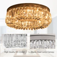 HOMCOM Crystal Ceiling Lights Set of 2, Modern Flush Chandeliers with Stainless Steel Base, Pendant Lights for Living Room Bedroom Dining Room, Silver Tone(m-5)