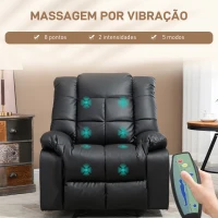 HOMCOM Poltrona de Massagem Poltrona Relax Reclinável com 8 Pontos de Massagem Controlo Remoto Estofada em PU 94x99x99 cm Preto(m-4)