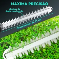Outsunny Corta Sebes a Bateria 18V Tesoura Aparadora de Sebes Elétrica com 2 Baterias de 4000mAh Comprimento da Lâmina de 51 cm  Azul(m-6)