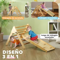 AIYAPLAY Triángulo de Escalada de Madera 3 en 1 con Rampa para Deslizarse o Escalar 147x64,5x63 cm Natural(m-4)
