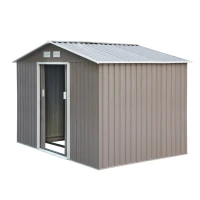 Outsunny 9 x 6FT Outdoor Garden Roofed Metal Storage Shed Tool Box with Foundation Ventilation & Doors Light, Grey(m-12)