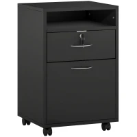 HOMCOM Meuble de Bureau en Bois avec Étagère Ouverte, Tiroir avec Serrure et Armoire, 40x35x60 cm, Noir(m-6)