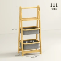 HOMCOM Bambus Badezimmerregal Faltbar mit 2 Wäschekörben Offenes Regal Grau(m-3)