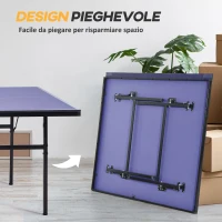 HOMCOM Tavolo da Ping Pong Pieghevole per Interni in MDF e Acciaio, 152.5 x 274 x 76 cm, Blu e Viola(m-5)