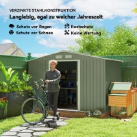 Outsunny Geräteschuppen mit Schiebetüren 2,77 x 1,95 x 1,92cm Metall Hellgrün(m-4)