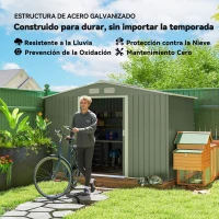 Outsunny Cobertizo de Jardín 4,9 m² 277x195x192 cm con 2 Puertas Corredizas Base Refuerzo (Suelo NO Incluido) Verde Claro(m-4)
