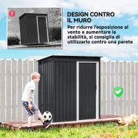 Outsunny Capanno da Giardino 1.16m² con Tetto Inclinato e Porta Scorrevole, Casetta Attrezzi Giardino in Acciaio Zincato, 163x89x182 cm, Nero(m-6)