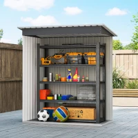 Outsunny Abrigo de Jardim Exterior 1,5 m² 163x89x182 cm Abrigo Metálico para Ferramentas com Porta de Correr e Teto Inclinado Preto(m-7)
