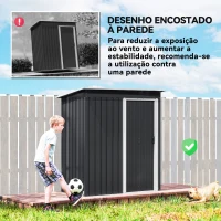 Outsunny Abrigo de Jardim Exterior 1,5 m² 163x89x182 cm Abrigo Metálico para Ferramentas com Porta de Correr e Teto Inclinado Preto(m-6)