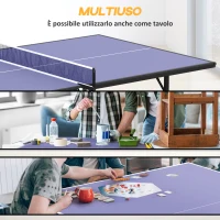 HOMCOM Tavolo da Ping Pong Pieghevole per Interni in MDF e Acciaio, 152.5 x 274 x 76 cm, Blu e Viola(m-6)