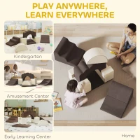 AIYAPLAY 7 Piece Kids Soft Play Set with Detachable Cover, Baby Indoor Climb and Crawl Foam Toy for Toddlers, Preschoolers, Brown(m-7)