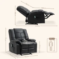 HOMCOM Poltrona de Massagem Poltrona Relax Reclinável com 8 Pontos de Massagem Controlo Remoto Estofada em PU 94x99x99 cm Preto(m-3)