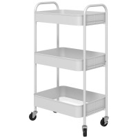 HOMCOM Carrito Auxiliar con Ruedas de 3 Niveles Carrito de Cocina con 3 Cestas y 2 Asas 45x30,6x79 cm Blanco