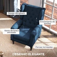 HOMCOM Poltrona de Sala de Estar Poltrona Moderna para Dormitório com Pés de Madeira Poltrona Individual 74x86x102 cm Azul(m-4)