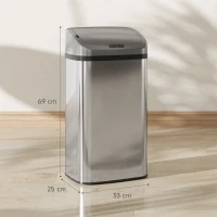 HOMCOM Cubo de Basura Cocina Automático 48 L Sensor Infrarrojo Cierre Automático Antihuellas Acero Inoxidable Plata(m-3)