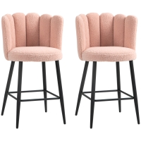 HOMCOM Set di 2 sgabelli da bar, con schienale e poggiapiedi, gambe in acciaio, 52 x 53 x 93 cm, Rosa