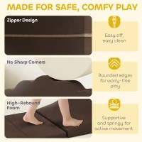 AIYAPLAY 7 Piece Kids Soft Play Set with Detachable Cover, Baby Indoor Climb and Crawl Foam Toy for Toddlers, Preschoolers, Brown(m-5)