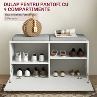 Homcom Set Hol 4‑in‑1 – Banca cu Scaun, Cuiere & Oglinda Alb(m-7)