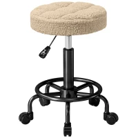 HOMCOM Sgabello Girevole Rotondo con Ruote e Altezza Regolabile, Seduta rivestita in Tessuto, 50x50x66 cm, Marrone(m-1)