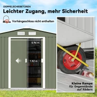 Outsunny Geräteschuppen mit Schiebetüren 2,77 x 1,95 x 1,92cm Metall Hellgrün(m-5)