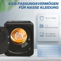 HOMCOM Wäschetrockner mit UV-Desinfektion, kompakte Bauweise, 4 kg Kapazität, Edelstahl, Schwarz(m-5)