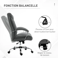 Vinsetto Fauteuil de bureau, chaise de bureau ergonomique, hauteur réglable, dossier haut, fonction de bascule, 65x78x118cm, gris(m-5)
