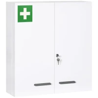 kleankin Armário para Medicamentos Armário de Primeiros Socorros de Parede em Aço de 3 Níveis com Fecho e 2 Chaves 55x18x60 cm Branco(m-10)