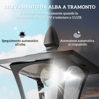 Outsunny Lampada da Giardino Lampada da Terra Lampione LED da Esterno Energia Solare Impermeabile IP44, 18x18x160 cm, Nero(m-5)