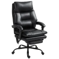 HOMCOM Silla de Escritorio con Soporte Lumbar Inflable Tapizada en PU Reposapiés Respaldo Reclinable Altura Ajustable Negro(m-10)