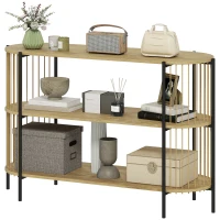 HOMCOM Mesa Consola com Corda de Papel Trançada à Mão Consola de Entrada de 3 Níveis com Estrutura de Aço Estilo Boémio 124x43,5x80 cm Madeira(m-11)