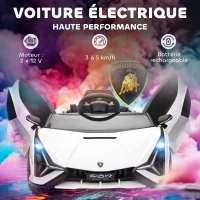 HOMCOM Voiture électrique Enfants de Sport Véhicule électrique Lamborghini Sian 12 V - V. Max. 5 Km/h avec Télécommande 2,4G Effets sonores + Lumineux Blanc(m-4)