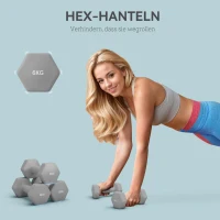 SPORTNOW Zestaw hantli 2×6 kg — sześciokątne, przyjazne dla podłogi, antypoślizgowe, szare(m-4)
