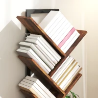 HOMCOM Libreria a 7 Livelli con Forma di Albero, 50x24x109 cm, Marrone Rustico(m-4)