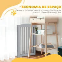 PawHut Barreira de Segurança para Cães Barreira de Segurança para Escadas e Portas Dobrável com Suporte de Pé 154x30x80cm Cinzento(m-5)