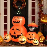 Outsunny 180 cm Tall Halloween Inflatables Pumpkin and Cat with Built-in LED Lights, Self-Inflating Outdoor Halloween Decoration for Garden Party, Orange and Black(m-7)