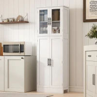 HOMCOM Mobile Salle de Bain Haut avec Étagères Réglables, Portes en Verre et Bois, 60x30x170 cm, Blanc(m-4)