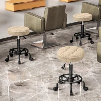 HOMCOM Taburete Giratorio Redondo Taburete con Ruedas Altura Regulable 50-66 cm Asiento Tapizado en Tejido de Borreguito Marrón(m-9)