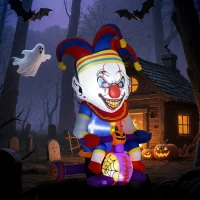 Outsunny 4ft Halloween Inflatable Clown on Bicycle, Blow Up Outdoor Halloween Decoration with 3 Built-in LED Lights for Garden, Party Indoor Outdoor(m-6)