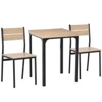 HOMCOM 3 Pieces Compact Dining Table 2 Chairs Set Wooden Metal Legs Bistro cafe Kitchen Breakfast Bar Home Furniture, Light Wood Grain(m-1)