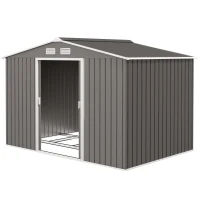 Outsunny Cobertizo de Jardín 4,9 m² 277x195x192 cm con 2 Puertas Corredizas Base Refuerzo (Suelo NO Incluido) Gris(m-11)