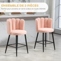 HOMCOM Lot de 2 tabourets de bar, chaises de bar avec dossier et repose-pieds, pieds en acier, 52 x 53 x 93 cm, rose(m-4)